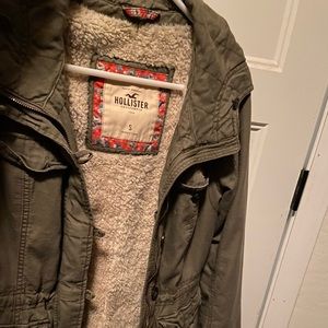 Olive green Hollister jacket with Sherpa lining